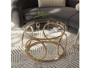 Table basse ronde,80x80x45 cm,verre trempé et métal,doré