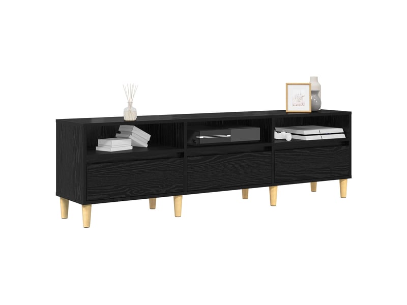  Meuble tv - banc tv - meuble de rangement 150 x 30 x 45 cm chêne noir bois d'ingénierie  - Conforama C