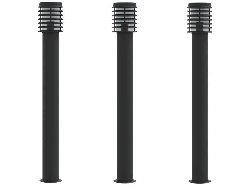  Lampadaires d'extérieur 3 pcs 110 cm acier inoxydable noir 02_0042546  - Conforama A