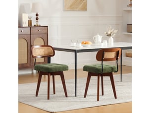 Lot de 2 chaises pivotantes à 360° avec dossier en rotin tressé et assise rembourrée en chenille verte
