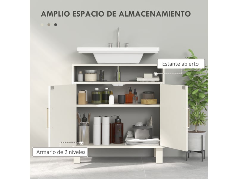  Meuble sous lavabo sans colonne blanc crème, étagère réglable, 60 x 30 x 63 cm  - Conforama W