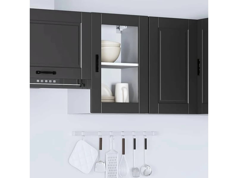 Meuble de rangement, armoire murale de cuisine avec porte en verre porto noir - Conforama C