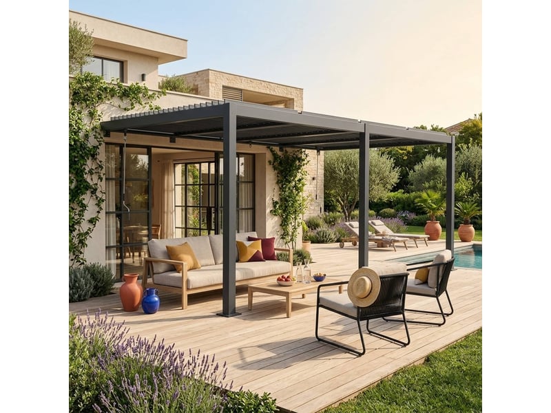  Pergola bioclimatique aluminium adossée lames orientables 5x3m anthracite palace  - Conforama B