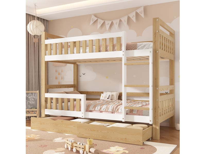  Lit superposé enfant 90x200 séparable avec 2 tiroirs evryae  - Conforama C