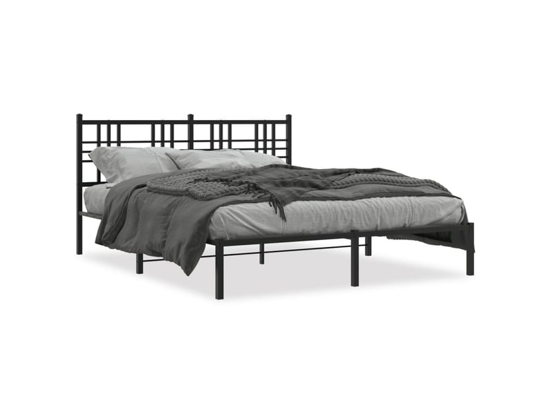  Lit double- lit adulte -  cadre de lit métal sans matelas avec tête de lit noir 150x200cm  - Conforama A