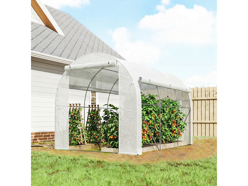  Serre de jardin 6 m² dim. 3 x 2 m avec 1 porte + 2 parois latérales zippées enroulables, 6 fenêtres, blanc  - Conforama C