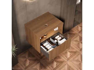 Meuble sous vasque avec 1 tiroir en bois massif et contreplaqué pour salle de bain, finition chêne brun, 69×55×54 cm