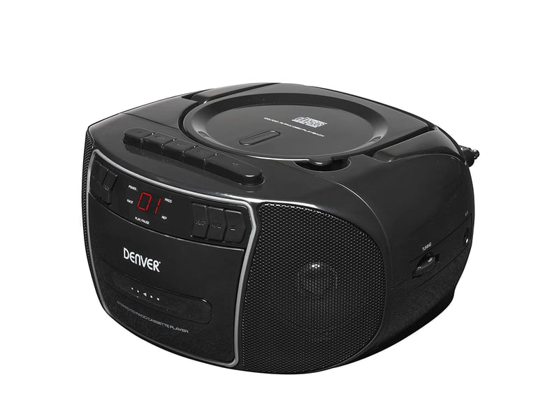  Denver electronics tcp-40 lecteur cd casette portable, noir 2w rms, radio fm, noir lcd 3,5 mm  - Conforama B