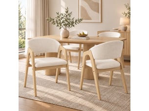 Lot de 4 chaises de salle à manger 55.5x60x83 cm structure en hévéa massif revêtement effet lin bois naturel et beige