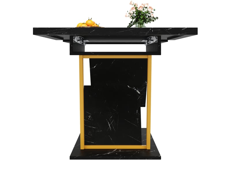  Table à manger extensible 110-140x80x76 cm, design effet marbre, plateau mdf haute densité, pieds métal, noir  - Conforama D
