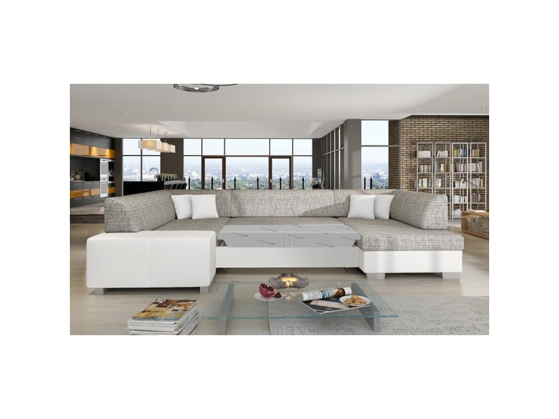 Canapé panoramique en u gris & blanc convertible 6 places havane couchage 125x280cm - Conforama D