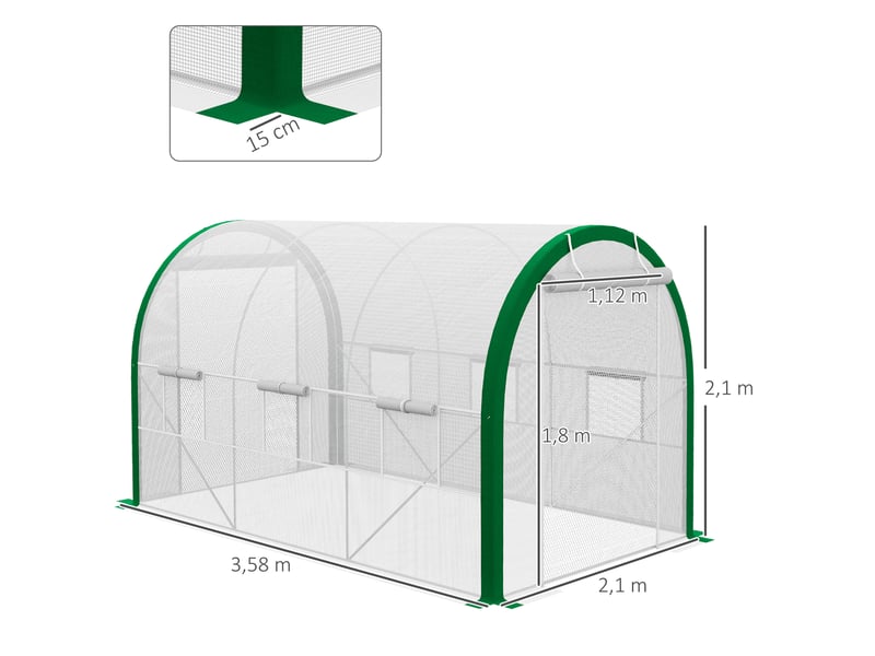  Serre tunnel de jardin - dimensions - porte roulante avec fermeture éclair 358x210x210cm - Conforama C