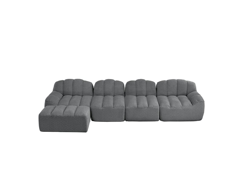  Canapé d’angle coquille 4 places avec pouf gris – 366 x 165 x 79 cm Fay Lum - Conforama A