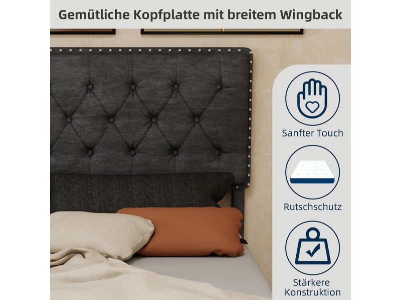  Lit 160x200 cm gris tête molletonnée structure basse multifonction sans sommier gaz ni matelas  - Conforama D