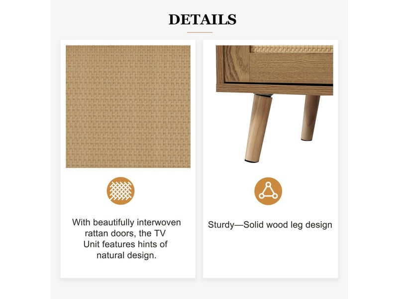  Meuble tv 200x40x50, design rotin plastique avec pieds en bois massif meuble tv industriel  - Conforama E