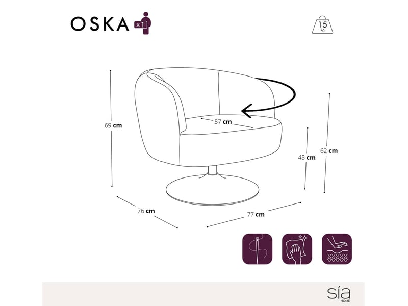  Fauteuil de salon pivotant en velours texturé bordeaux oska OSKAVTBX - Conforama E