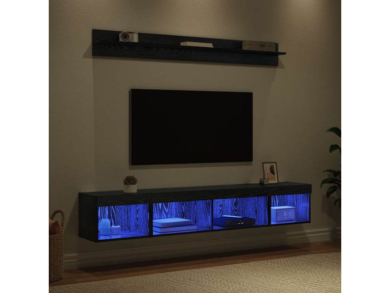 Ensemble de meuble tv - banc tv - meuble de rangement mural 5 pcs chêne noir bois d'ingénierie - Conforama E