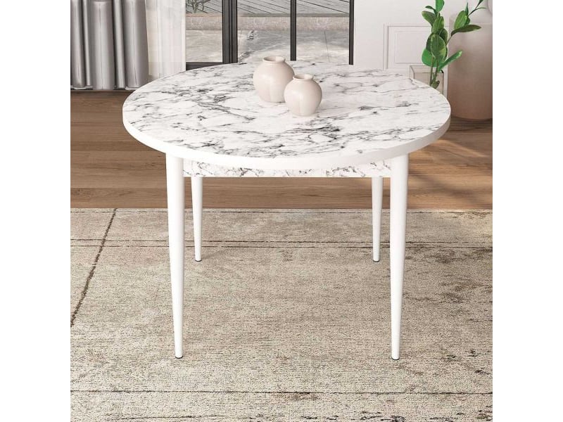  Table de repas ronde avec pieds métal tor blanc marbré  - Conforama B