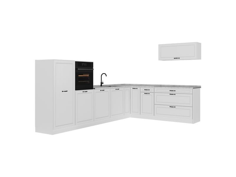  Vicco cuisine en angle, blanc campagneblanc, 327 x cm plan de travail marbre  - Conforama A