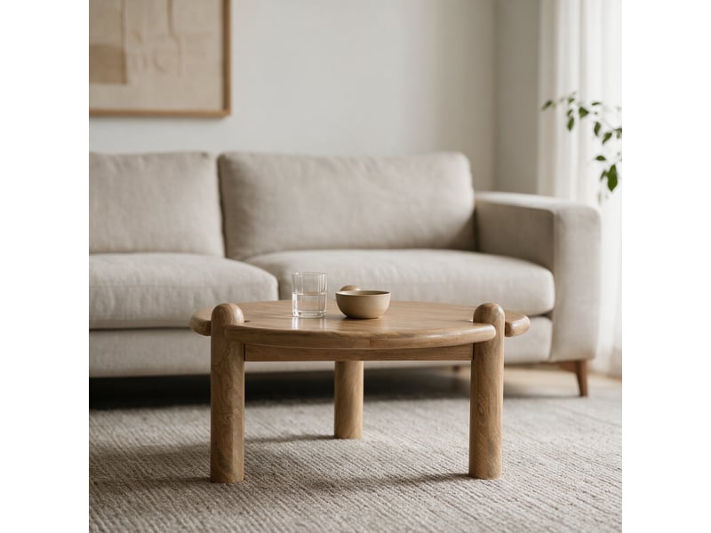  Table basse ronde en bois de manguier massif teinte foncée tori  - Conforama B