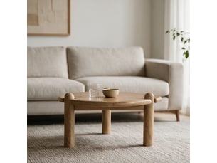 Table basse ronde en bois de manguier massif teinte foncée tori