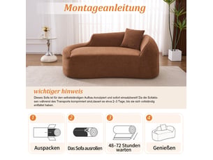 Canapé chaiselongue 155x96x65 cm design courbé chenille caramel sans montage