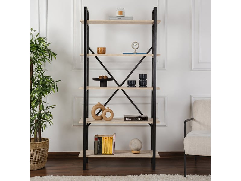  Étagère industrielle en métal noir 5 étagères modèle elysian - beige  - Conforama D