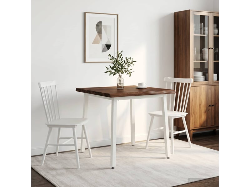 Table à manger 80x80x75 cm bois d'acacia massif marron foncé et blanc - Conforama B