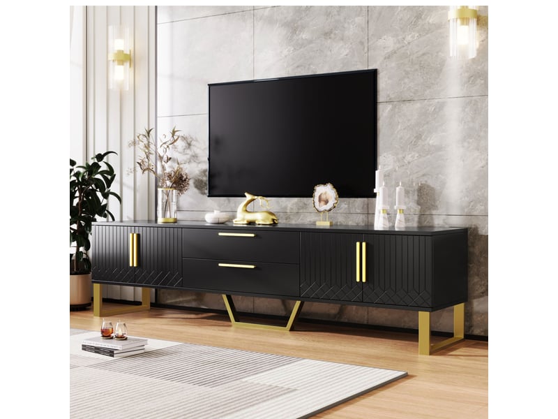  Meuble tv, coloris doré, avec portes, pour salon, design élégant, solution de rangement fonctionnelle, pour maison et appartement  - Conforama A