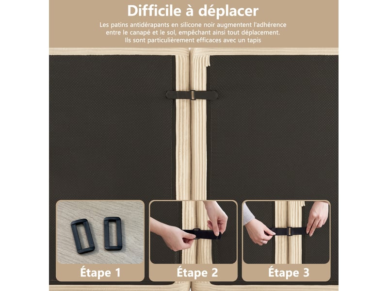 Canapé d'angle modulable modenvie 5 places avec pouf, velours côtelé beige, assise profonde 74 cm, 295 x 295 x 69 cm, sans montage - Conforama E