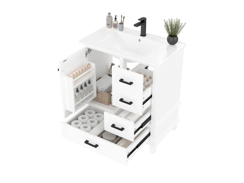 Armoire de salle de bain - blanc - lavabo intégré - 3 tiroirs silencieux 76x46x83.5cm - Conforama A
