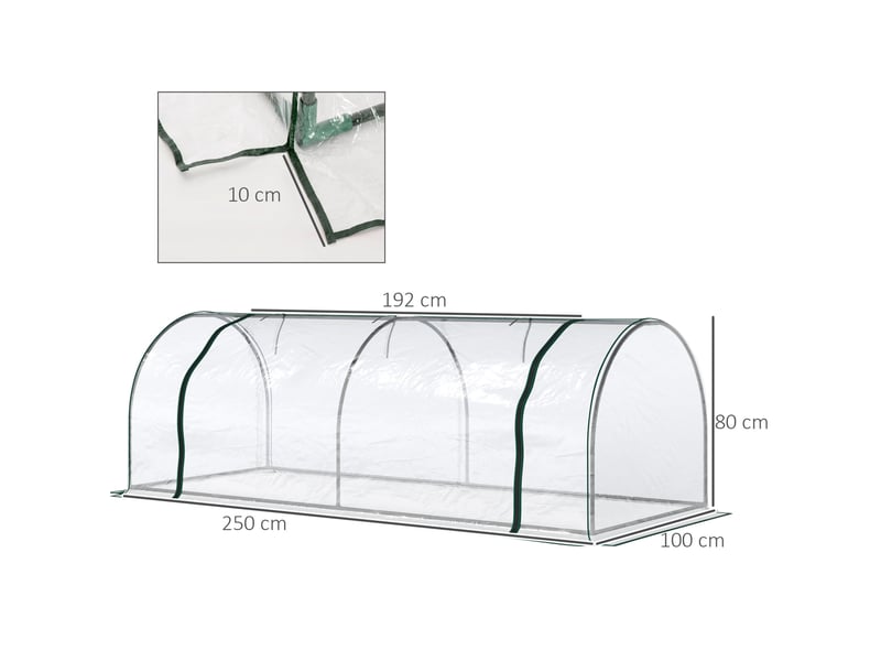  Serre de jardin basse 250 x 100 x 80 cm – transparente – porte enroulable et fixation au sol pratique  - Conforama C