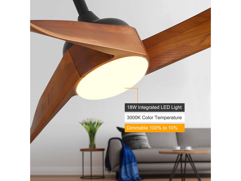  Ventilateur de plafond de 132 cm avec éclairage – incluant une télécommande à 6 vitesses et un moteur cc à économie d'énergie  - Conforama R