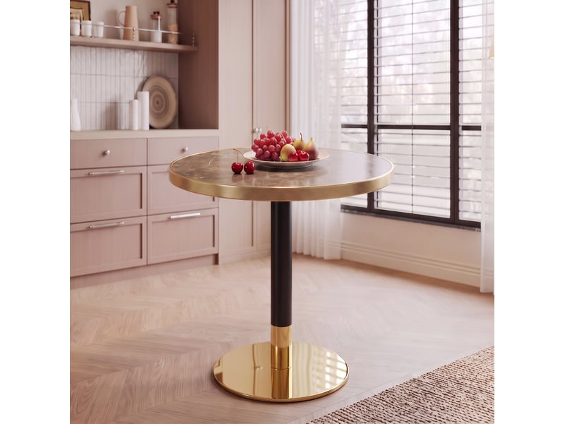  Table d'appoint ronde ø 60 cm effet marbre gris, métal noir et doré, hauteur 73,7 cm  - Conforama B