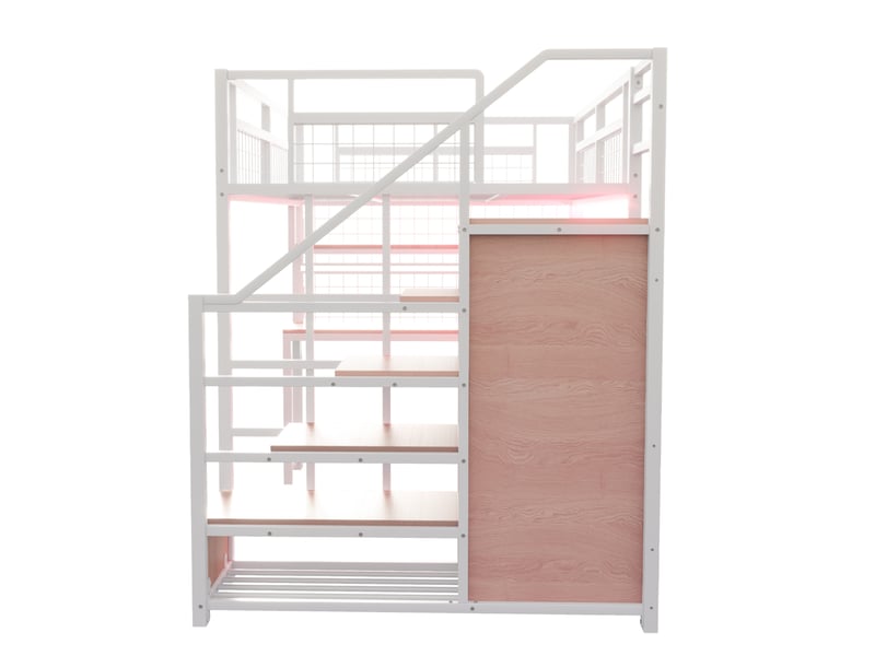 Lit mezzanine 140x200 cm avec escalier de rangement, bureau et penderie blanc - Conforama E