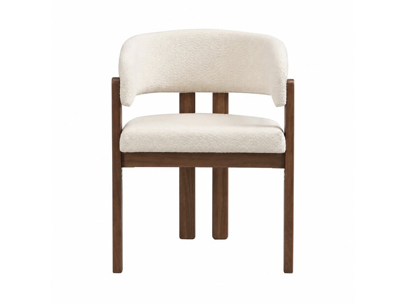 Lot de 2 chaises de salle à manger avec accoudoirs en tissu bouclé, beige et coloris noyer  - Conforama A