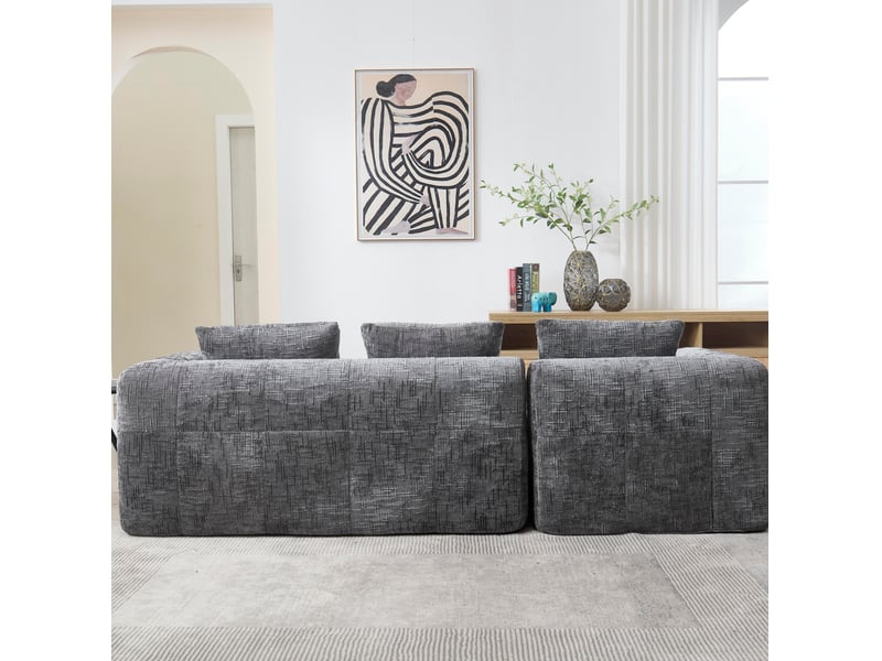  Canapé d'angle réversible 3 places en tissu gris avec méridienne, poches latérales et 3 coussins confortables  - Conforama D