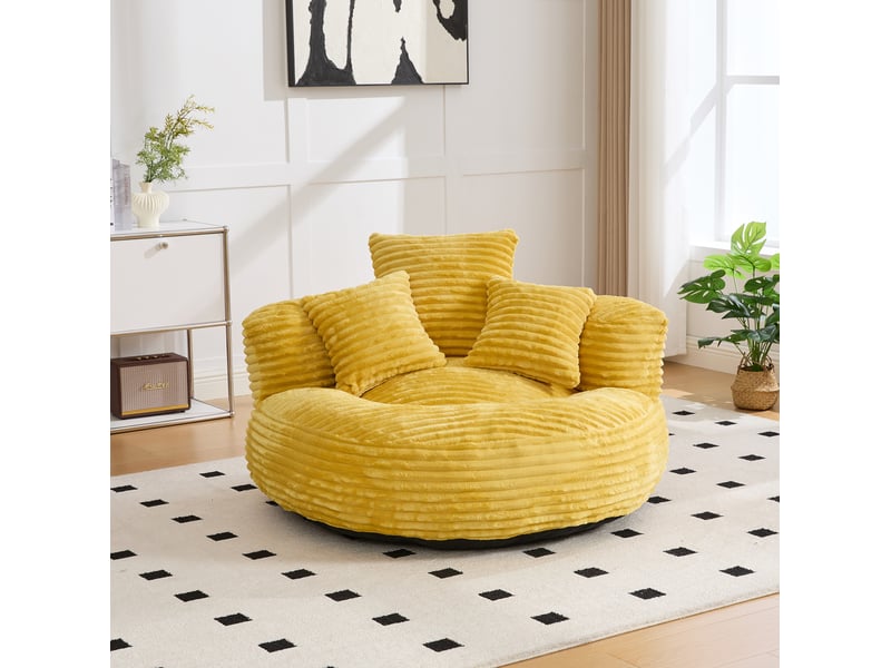  Fauteuil poire tcqpz en velours côtelé jaune moutarde 108 x 108 x 52 cm avec dossier haut et 3 coussins  - Conforama B