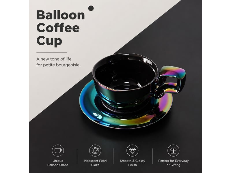 Mug en céramique à forme ballon, noir aurora, ouverture de 11,5 cm - Conforama E