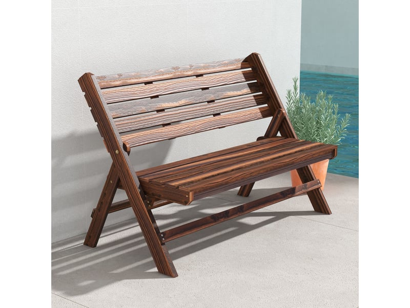  Banc de jardin pliant 2 places à lattes en pin, 122 x 63 x 83 cm, carbonisé  - Conforama C