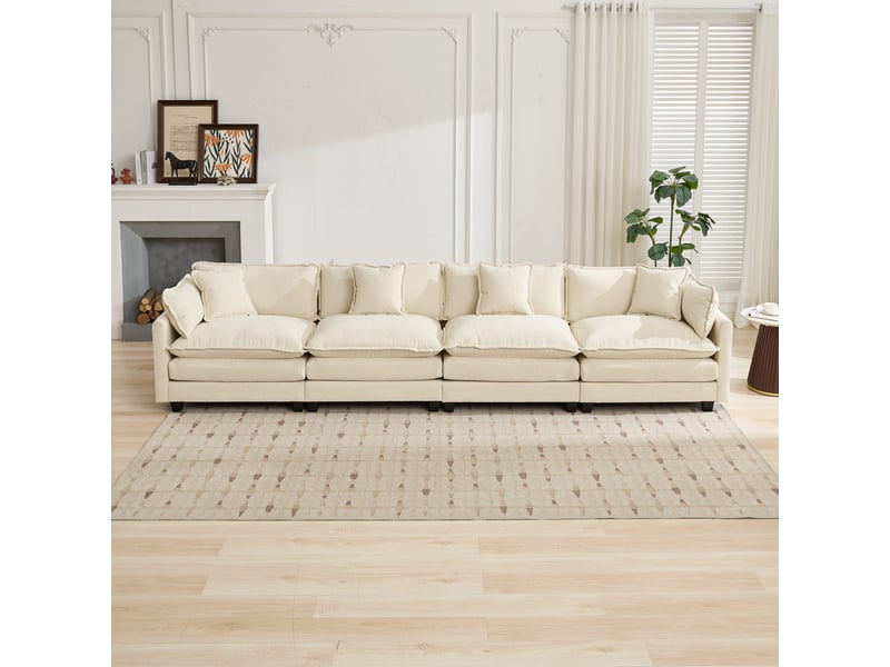  Canapé 4 places en chenille beige, canapé modulable et rembourré double couche pour salon et appartement ,pouf non inclus  - Conforama E