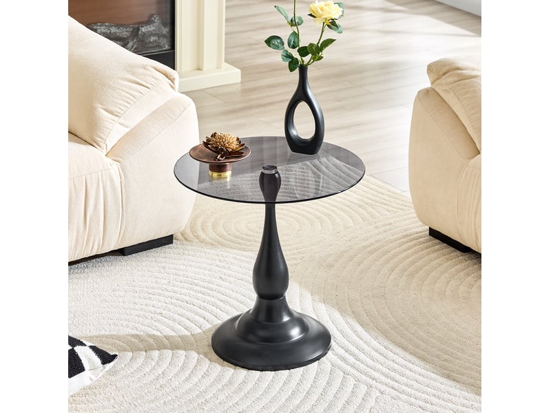  Table d'appoint ronde 50x50x51,5 cm en verre trempé et métal noir  - Conforama C