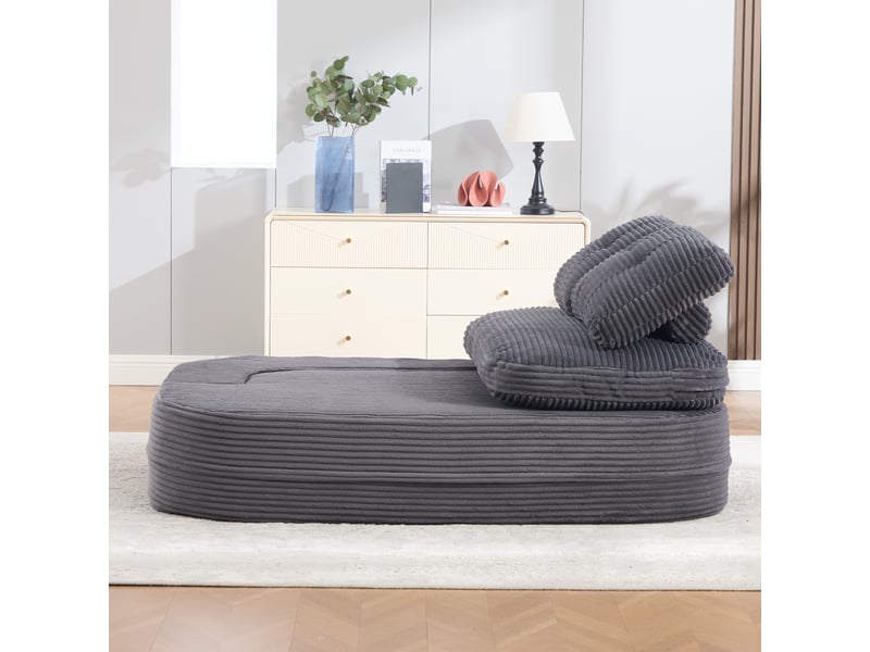  Canapé convertible 2 places – canapé-lit en velours côtelé, assise profonde, dossier haut, porte-gobelets intégrés, coussins inclus, structure souple, gris foncé  - Conforama E