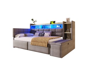 Lit avec rangement 90x190 cm BEAOK   coloris gris