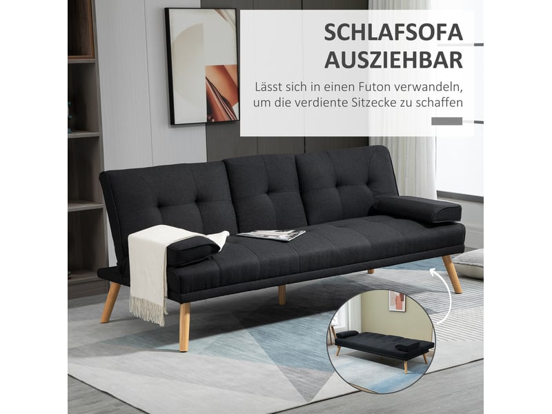  Canapé convertible 3 places avec dossier réglable, table pliante et porte-gobelets en polyester gris  - Conforama E