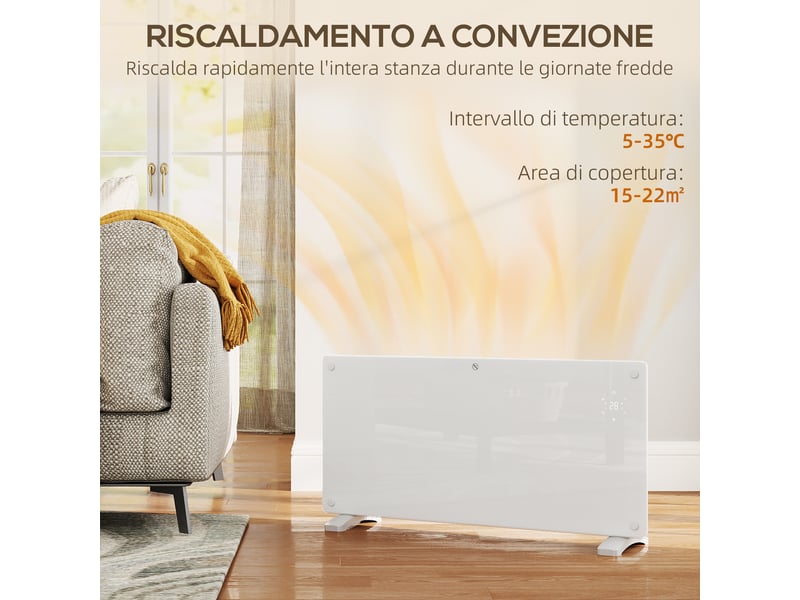  Chauffage à convection 2000 w avec température réglable, télécommande et minuterie, 87 x 21,5 x 44,5 cm, blanc  - Conforama E