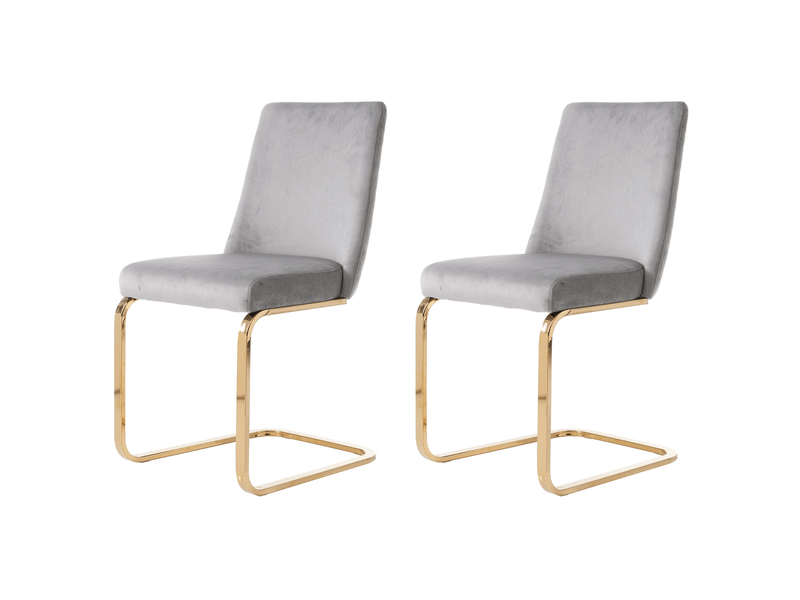  Lot de 2 chaises salle à manger 52x45x88 cm en velours gris et pieds de métal doré, dossier losange, style contemporain  - Conforama A