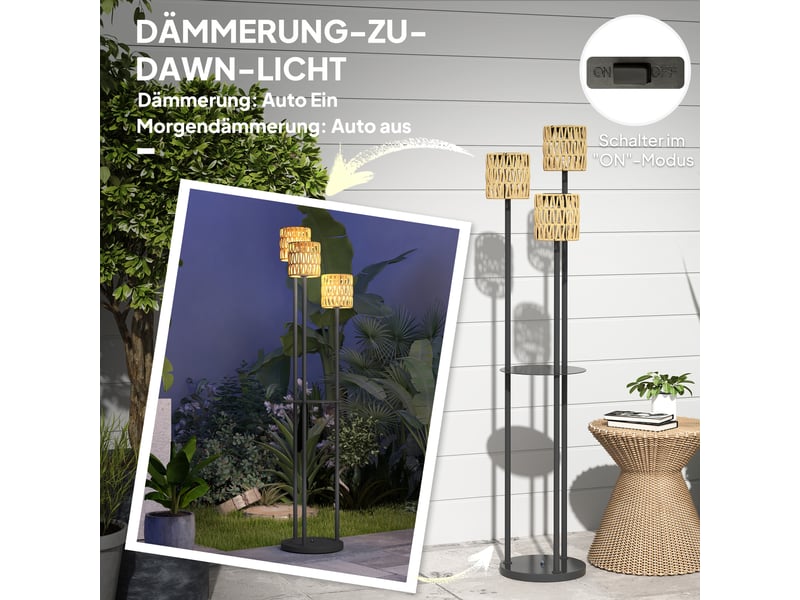 Lampadaire solaire,37x37x144 cm,meulva,3 lumières avec tablette,rotin pe,jaune - Conforama D
