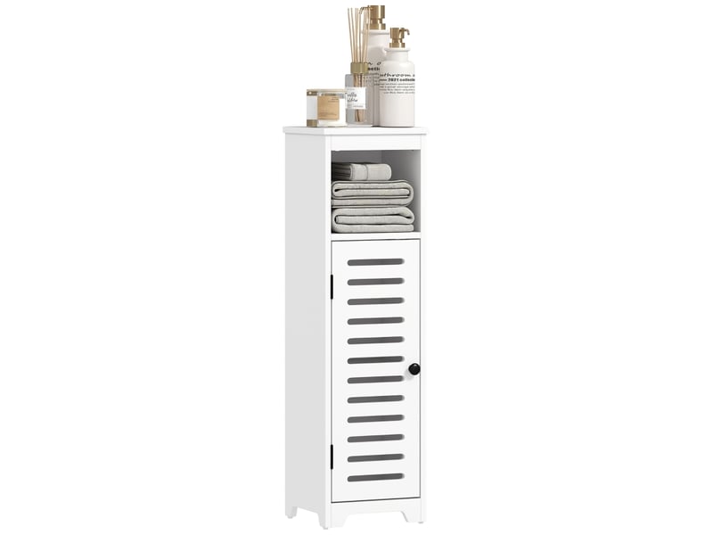  Meuble salle de bain, armoire salle de bain 4 niveaux  porte persienne, étagère ouvert, 22x20x75cm, blanc  - Conforama A