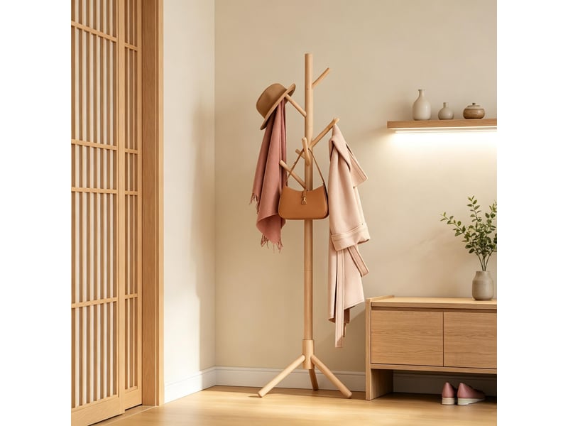  Porte-manteau autoportant, support à vêtements avec design en branches et base stable, porte-manteau, bois naturel  - Conforama C